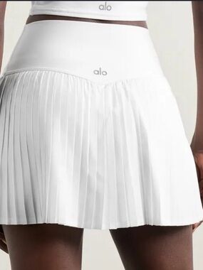 ALO Yoga White Pleated Skater Skirt
